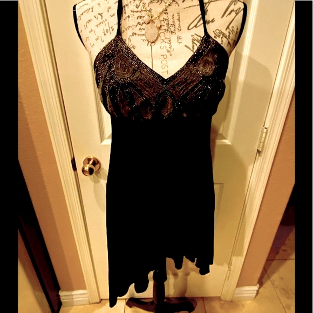 🔥NWT🔥Stunning SKY beaded bodice hi-low black dress perfect4date night or Vegas